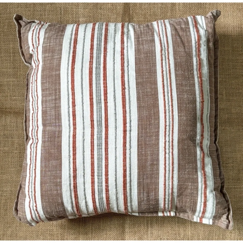Kirklands Striped Throw Pillow Brown Orange Gray Cream Cottage Core Farmhouse
